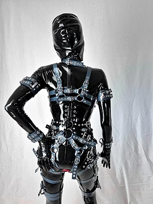 All my shiny latex catsuits have integrated vaginal and anal condoms!