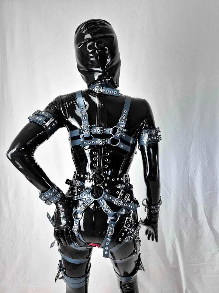 All my shiny latex catsuits have integrated vaginal and anal condoms!