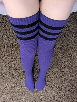 Starting the weekend off right in my favorite purple stripey thigh highs! 💜
