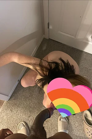 on her knees.