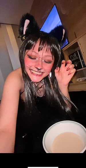 Drinking milk as a good kittie for u with a cosplay come enjoy