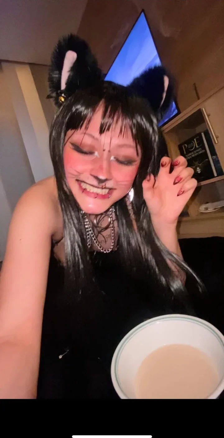 Drinking milk as a good kittie for u with a cosplay come  enjoy